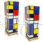 Coppia di colonne design in vetro stile Mondrian                            