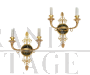 Coppia di applique antiche Impero in bronzo dorato e satinato                            