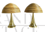 Coppia di lampade da tavolo a fungo in ottone e bamboo                            