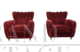 Coppia di poltrone art déco anni '40 in velluto bordeaux                            