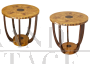 Coppia di tavolini stile art déco in radica e noce