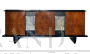 Credenza Art Déco anni '30 in palissandro e olmo con vetri serigrafati                            