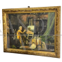 Dipinto antico raffigurante l'atelier di un pittore, 1850                            