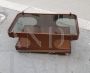 Tavolino da salotto vintage in teak con rotelle e piano in vetro
