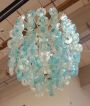 Lampadario dei Fratelli Toso in vetro di Murano a riccioli azzurri                            