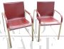 Coppia di poltroncine in ottone e cuoio bordeaux, anni '70