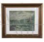 P. Sacchetto - dipinto mare in tempesta con barche, anni '40                            