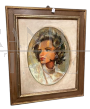 P. Salatini - dipinto con volto di donna, olio su cartoncino in cornice laccata                            
