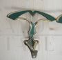 Set di 3 ganci appendiabiti vintage in ottone laccato verde, anni '50
