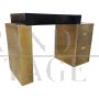 Scrivania design in ottone e legno nero con cassettiera
