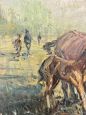 Cavalli al pascolo - dipinto antico olio su tela del 1900