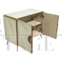 Credenza a due ante in vetro bianco con maniglia in ottone