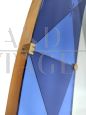 Specchio ovale vintage in ottone e cristallo blu, Italia anni '50                            