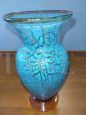 Vaso vintage in vetro di Murano azzurro effetto craquelé