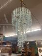 Lampadario anni '70 con pendenti a spirale in vetro sagomato