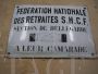 Targa in metallo Fédération Nationale des Retraités S.F.C.F,  Francia 1930                            