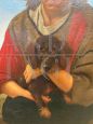 Giancarlo Pignataro, dipinto di ragazza con cagnolino, olio su tela del 1987                            