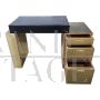 Scrivania design in ottone e legno nero con cassettiera