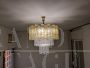 Lampadario a cascata in Vetro di Murano ambra e cristallo, anni '70                            