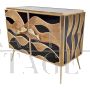 Credenza a due ante in vetro nero e bamboo con maniglie a pesce                            