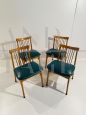 Set di 4 sedie da pranzo vintage in faggio e skai verde, anni '60