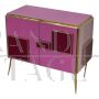 Credenza anni '80 in vetro rosa con maniglie illuminate a Led