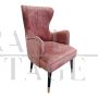 Poltrone in stile mid-century in velluto rosa antico
