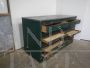 Cassettiera industriale da tipografia in pittura verde, 1950                            