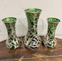 Trittico di vasi liberty in vetro verde e argento anni '30                            