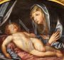 Madonna in adorazione del bambino dormiente, dipinto olio su tela italiano del '700