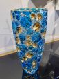 Vaso in vetro di Murano azzurro con oro                            