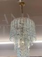 Lampadario anni '70 con pendenti a spirale in vetro sagomato