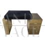 Scrivania design in ottone e legno nero con cassettiera                            