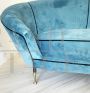 Divano curvo in velluto blu petrolio, anni '50
