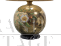 Lampada in ceramica dorata con decoro floreale di Ghinza, anni '70                            