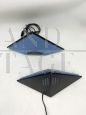 Coppia di lampade da tavolo vintage a piramide in vetro blu, anni '70                            