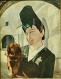 Ritratto di donna con cane, dipinto olio su tavola di Iginio Sartori, 1943