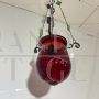 Lampadario antico in vetro rosso con inserti di vetro a piombo, fine '800