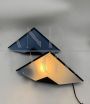 Coppia di lampade da tavolo vintage a piramide in vetro blu, anni '70                            