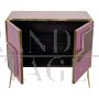 Credenza anni '80 in vetro rosa con maniglie illuminate a Led