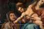 Dipinto antico olio su tela raffigurante il Matrimonio mistico di Santa Caterina