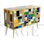 Cassettiera comò design rivestita con vetri di Murano multicolore, anni '80