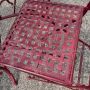Set da giardino con tavolo e 4 sedie in ferro battuto laccato rosso, anni '70