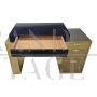 Scrivania design in ottone e legno nero con cassettiera