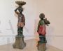 Coppia di rare sculture antiche di mori in terracotta policroma del XVII secolo                            