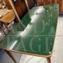 Tavolo modernariato anni '60 con piano in vetro verde                            