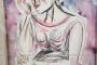 Migneco Giuseppe - dipinto acquarello su carta con figura di donna, firmato
