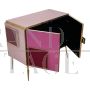 Credenza anni '80 in vetro rosa con maniglie illuminate a Led