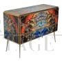Comò a sei cassetti in vetro multicolore con fantasia astratta