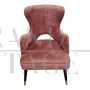 Poltrone in stile mid-century in velluto rosa antico